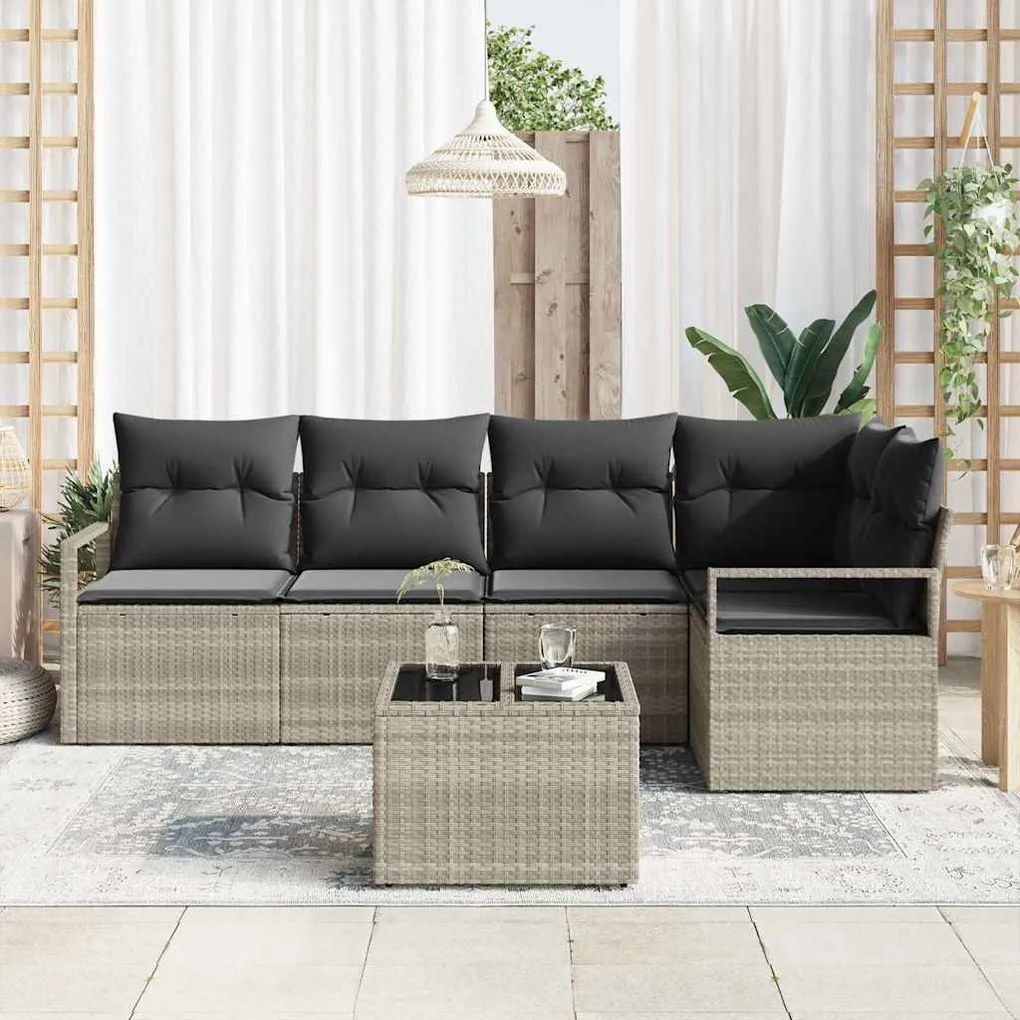 vidaXL Σετ Καναπέ Κήπου 6 pcs Ανοιχτό γκρι Πολυ ράταν