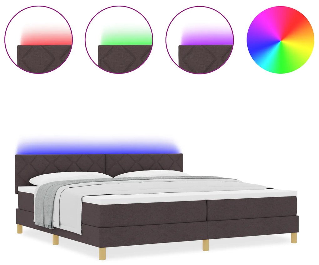 vidaXL Κρεβάτι με Ελατήρια και Στρώμα & LED Σκούρο Καφέ 200x200 εκ. Υφασμάτινο