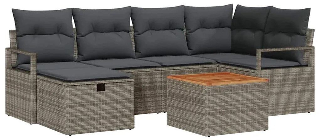 vidaXL Σετ Καναπέ Κήπου με μαξιλάρι 7 pcs Γκρι Πολυ ράταν