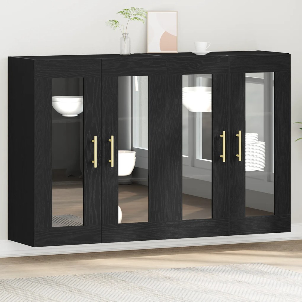 vidaXL Βιβλιοθήκες Τοίχου  2 τεμ Μαύρη Δρυς 69,5x34x90 εκ Μηχανικό Ξύλο