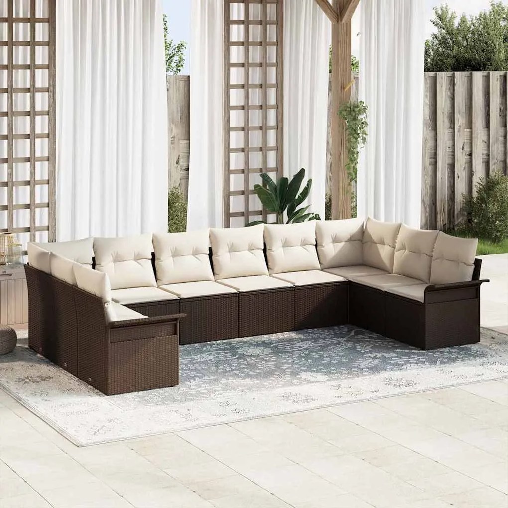 vidaXL Σετ Καναπέ Κήπου με μαξιλάρι 10 pcs Καφέ Πολυ ράταν
