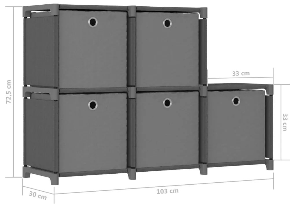 Ραφιέρα με 5 Κύβους &amp; Κουτιά Γκρι 103x30x72,5 εκ. Υφασμάτινη - Γκρι