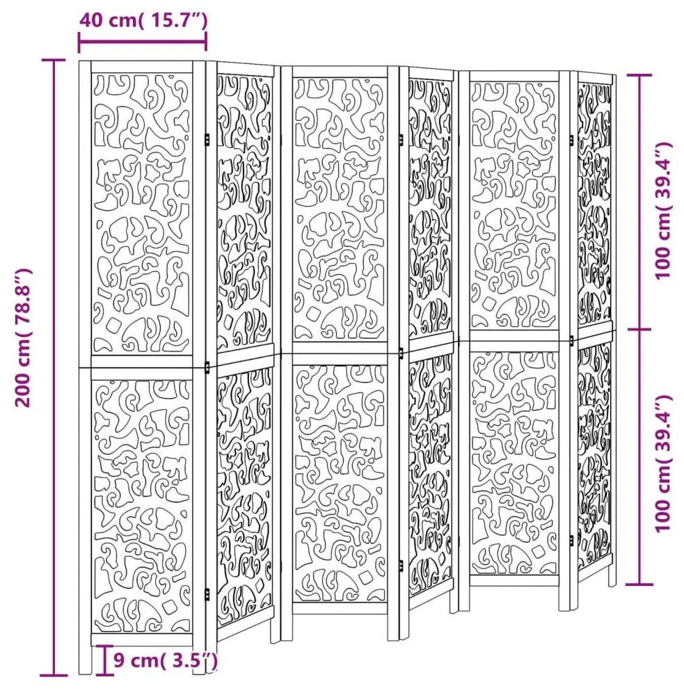 Διαχωριστικό Χώρου με 6 Πάνελ Μαύρο από Μασίφ Ξύλο Παυλώνιας - Μαύρο