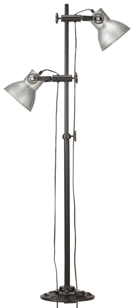 vidaXL Φωτιστικό Δαπέδου με 2 Καπέλα Ασημί από Χυτοσίδηρο E27