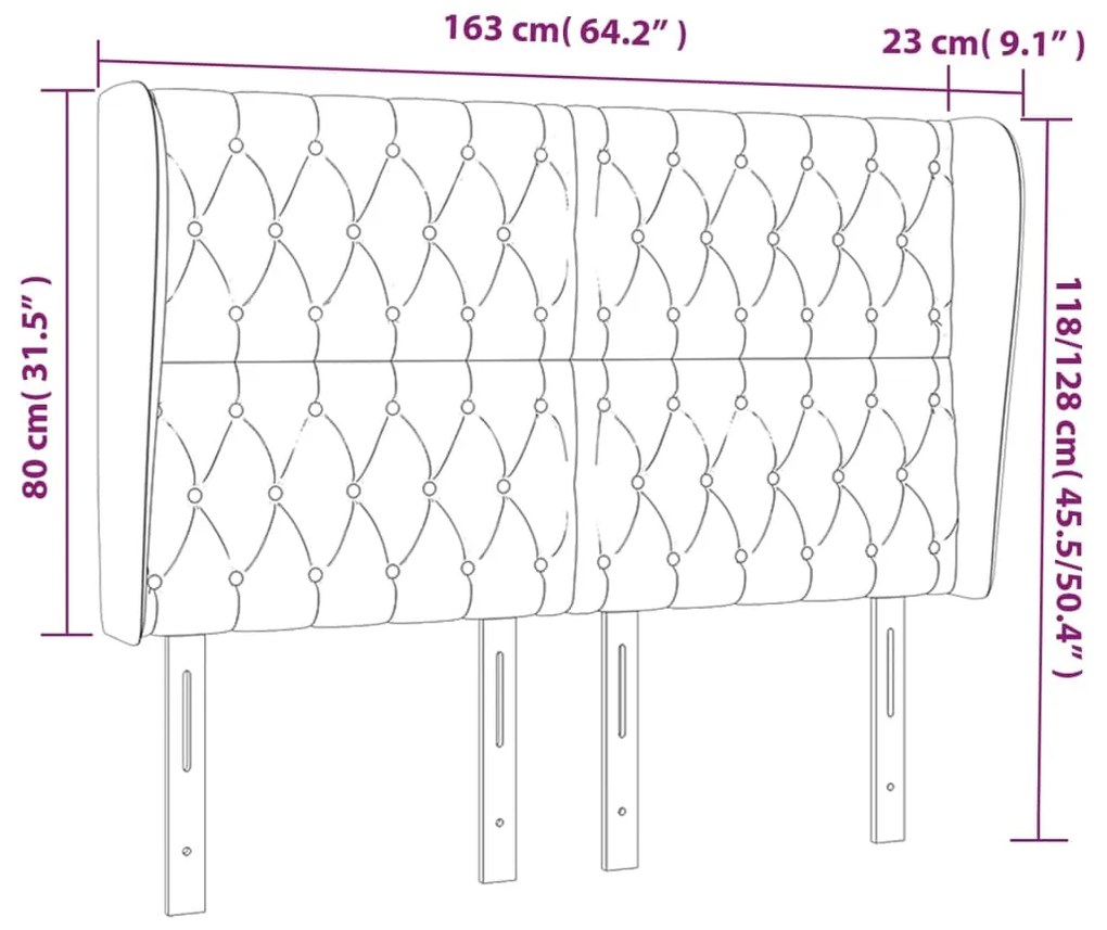 Κεφαλάρι με Πτερύγια Μαύρο 163x23x118/128 εκ. Υφασμάτινο 3118300