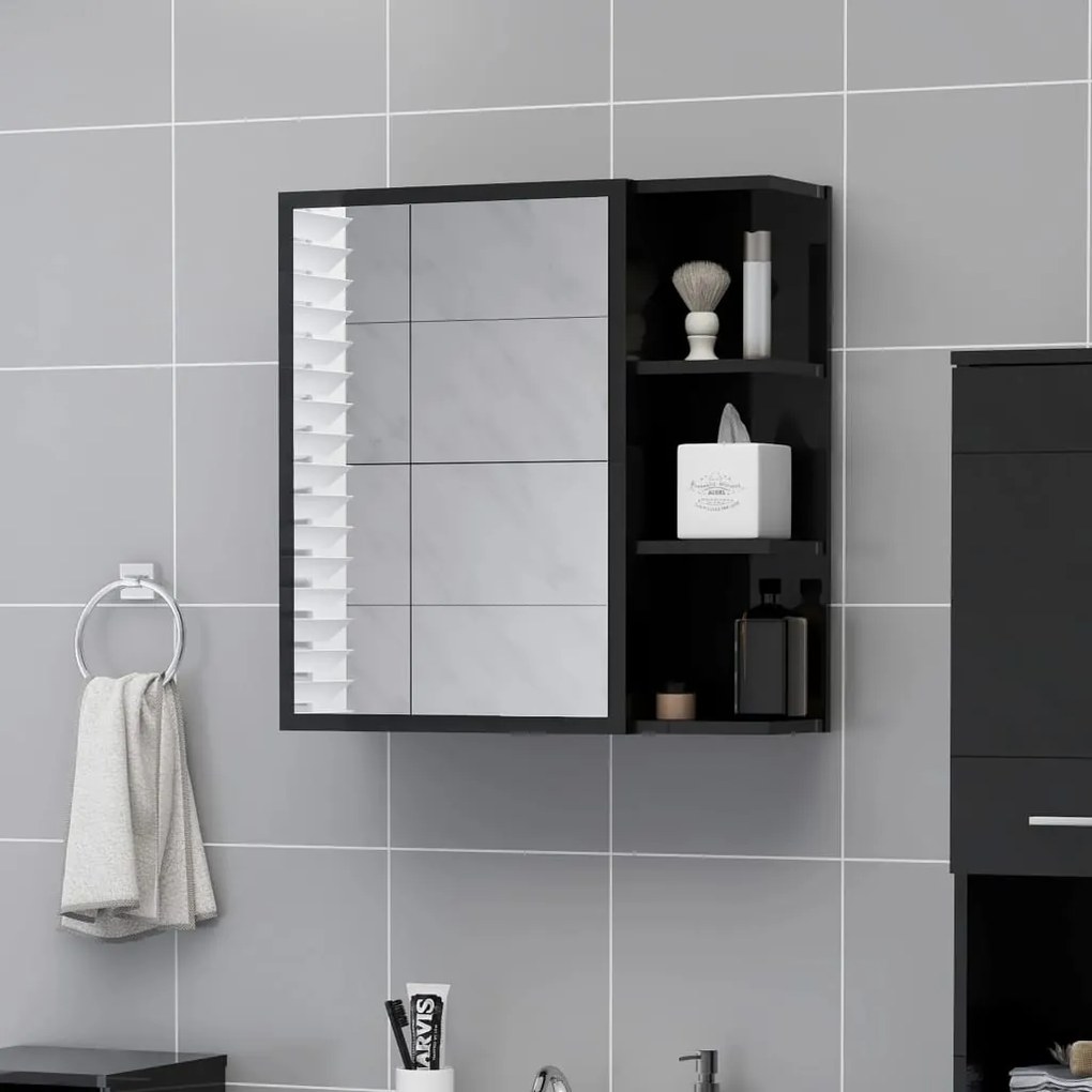 vidaXL Καθρέφτης Μπάνιου Γυαλιστερό Μαύρο 62,5x20,5x64 εκ. Μοριοσανίδα