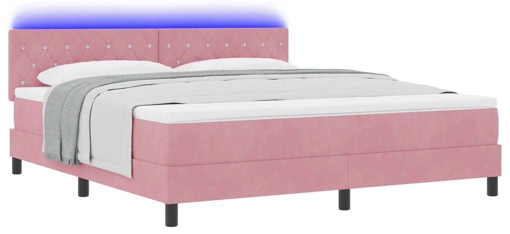vidaXL Κρεβάτι Box Spring με Στρώμα & LED Ροζ 180x200 εκ. Βελούδο