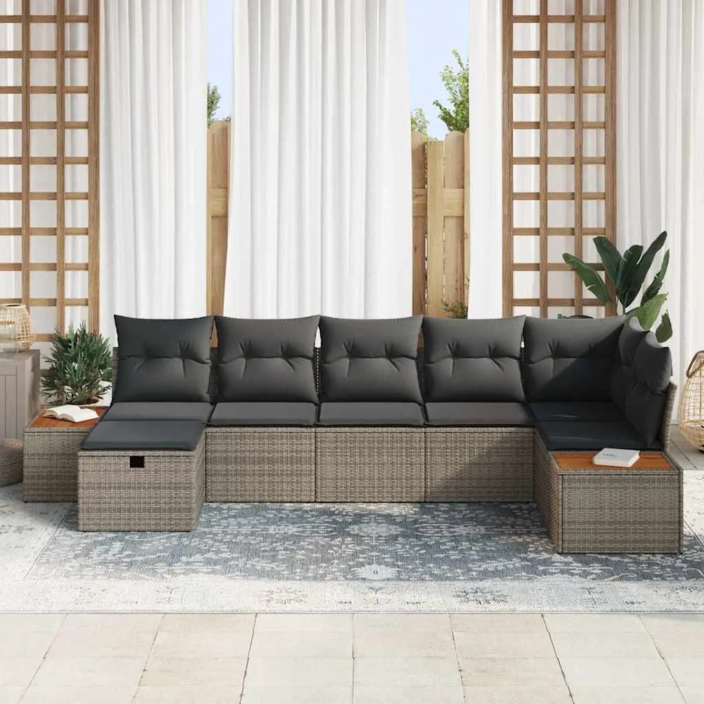 vidaXL Σετ Καναπέ Κήπου 7 pcs Γκρι 55 x 62 x 69 εκ Πολυ ράταν