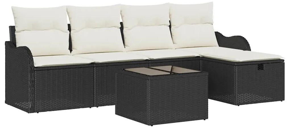 vidaXL Σετ Καναπέ Κήπου 6 Τεμαχίων με Μαξιλάρια Μαύρο Πολυρράττον