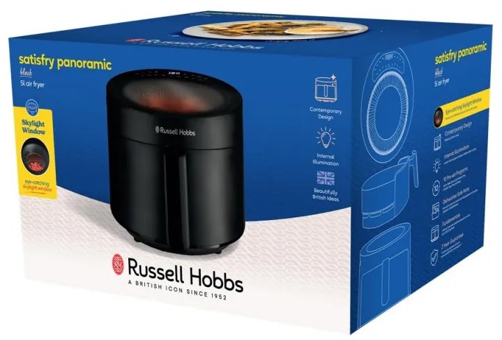Russell Hobbs SatisFry Πανοραμική φριτέζα ζεστού αέρα 27420-56, 1650W, 5,5 l, 10 προγράμματα, ψηφιακή οθόνη LED, θερμοστάτης, χρονοδιακόπτης, Μαύρο