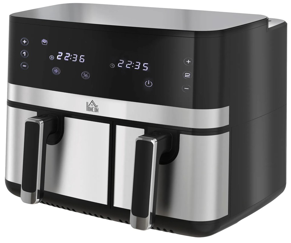 HOMCOM Φριτέζα αέρος, 2700 W, 8 ρυθμίσεις, 41,8 x 39,2 x 31,1 εκ., Μαύρο + Ασημί