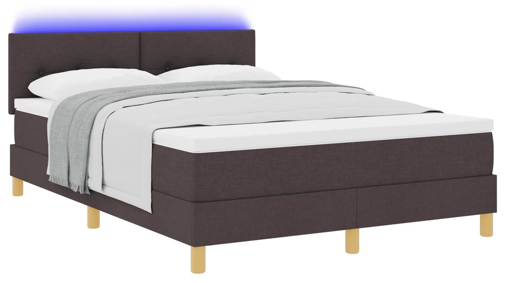 vidaXL Κρεβάτι με Βάση με Στρώμα & LED Σκοτεινό Καφέ 140x200 cm Ύφασμα