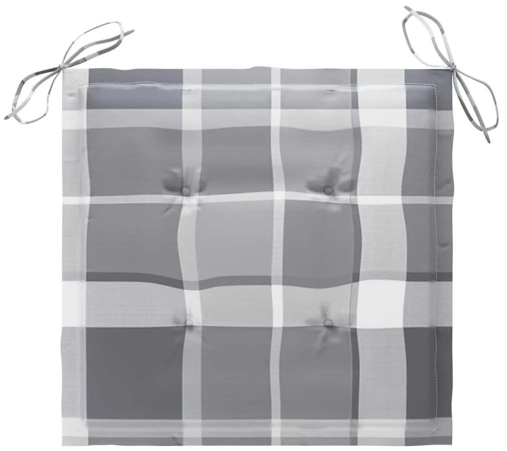 vidaXL Καρέκλες Κήπου 6 τεμ. Μασίφ Ξύλο Teak με Γκρι Καρό Μαξιλάρια