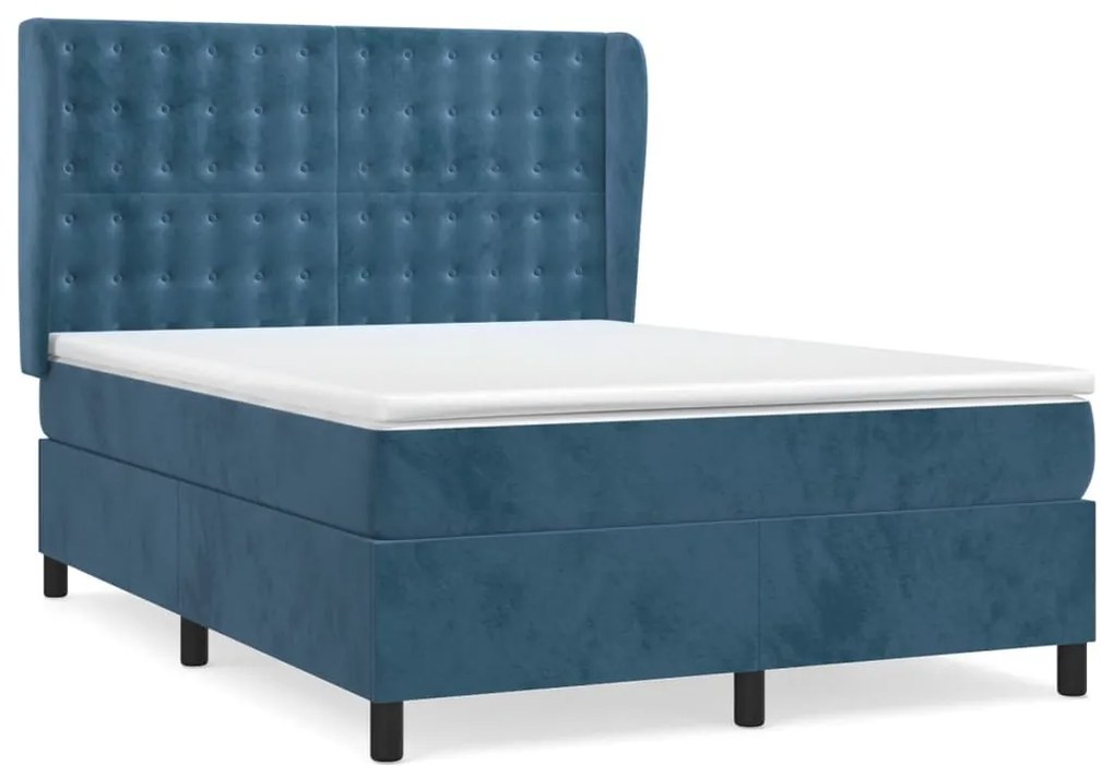 vidaXL Κρεβάτι Boxspring με Στρώμα Σκούρο Μπλε 140x200 εκ. Βελούδινο