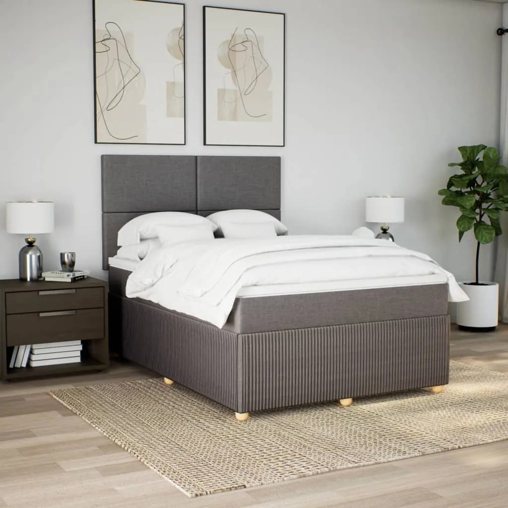 Κρεβάτι Boxspring με Στρώμα Taupe 140x200 εκ. Υφασμάτινο - Μπεζ-Γκρι