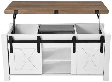 VEVOR 1000 mm Farmhouse Lift Top Coffee Table, Rustic Center Table with Barn Door and Hidden Storage Compartment, Modern Rectangle Lifting Tabletop for Living Room, Office, Home, Easy Assembly, Brown