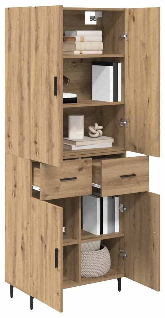 vidaXL Highboard με συρτάρι 2 pcs Artisan Oak Σύνθετο Ξύλο και Γυαλί