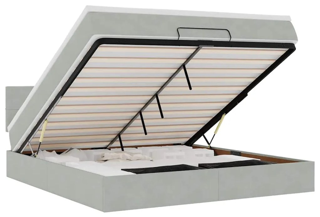 vidaXL Οθωμανικό κρεβάτι με στρώμα&LEDs Ανοιχτό γκρι 160x200cm Βελούδο