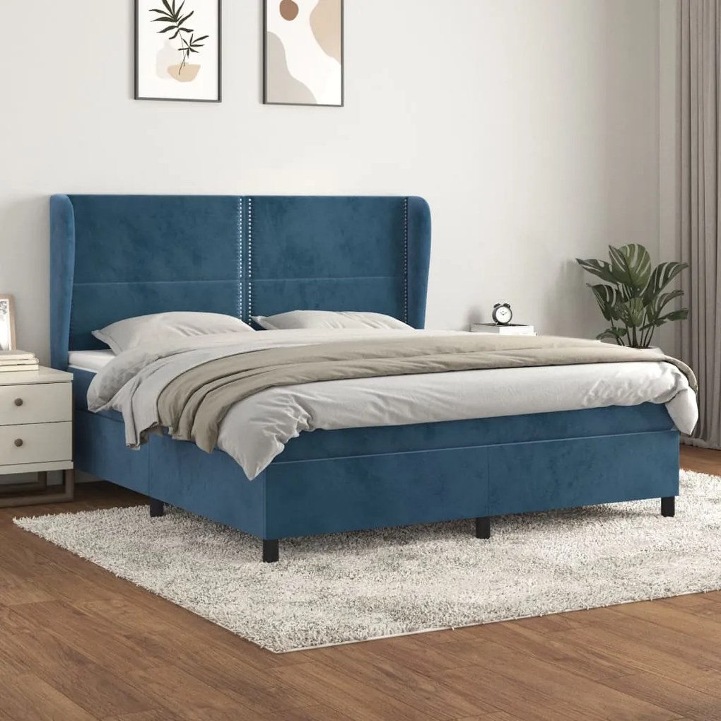 vidaXL Κρεβάτι Boxspring με Στρώμα Σκούρο Μπλε 180x200 εκ. Βελούδινο