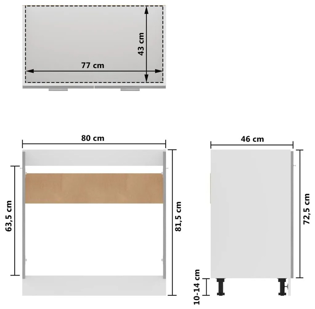 Ντουλάπι Νεροχύτη Γκρι Σκυροδέματος 80x46x81,5 εκ. Επεξ. Ξύλο - Γκρι