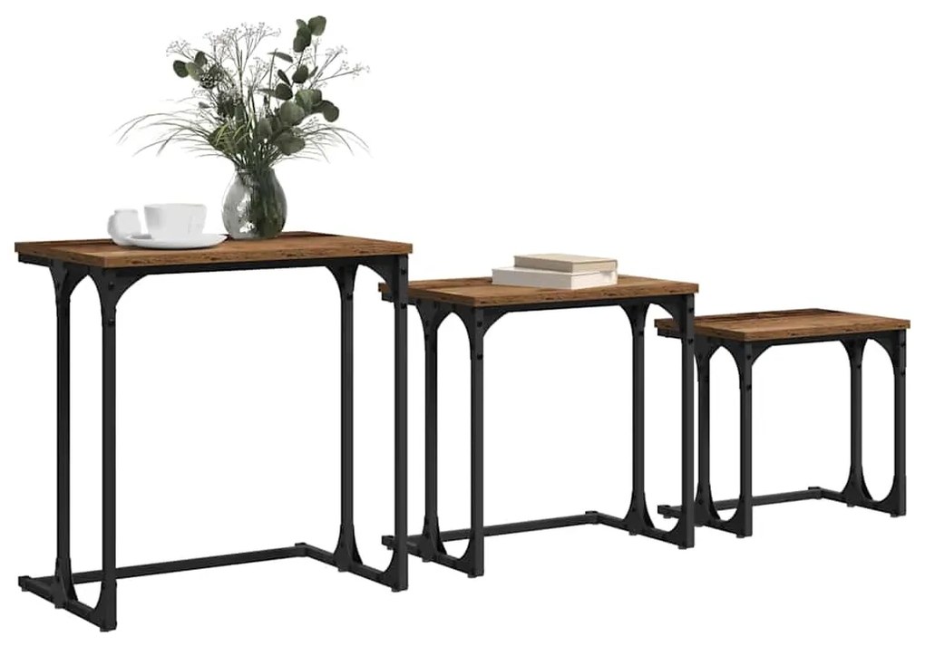 vidaXL Φωτιστικό Τραπεζάκι 3 pcs Παλαιό ξύλο 50.5 x 35 x 53 εκ.