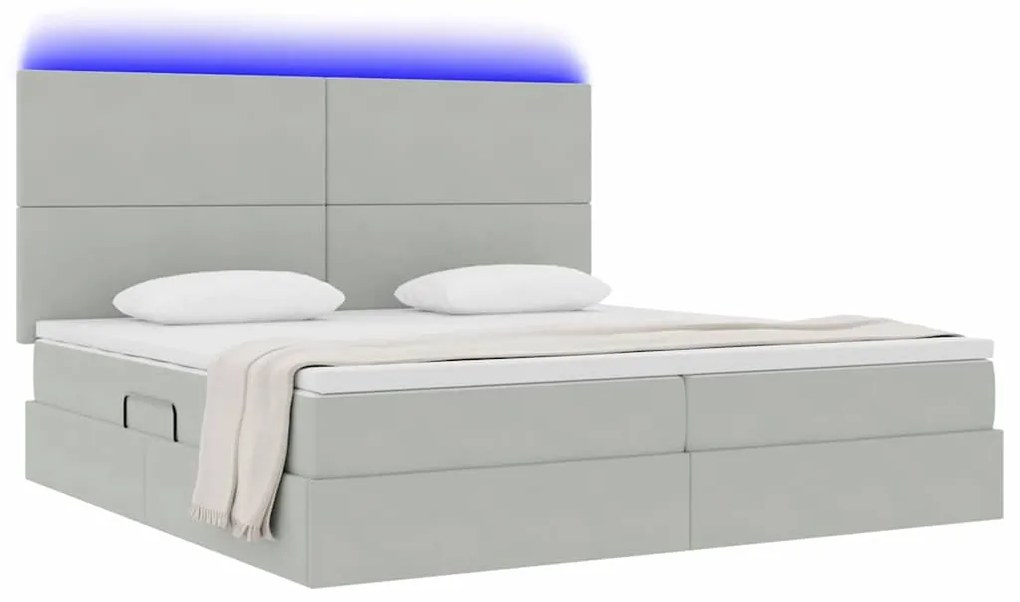 vidaXL Κρεβάτι με αποθηκευτικό χώρο και LED Ανοιχτό γκρι 200 x 200 cm