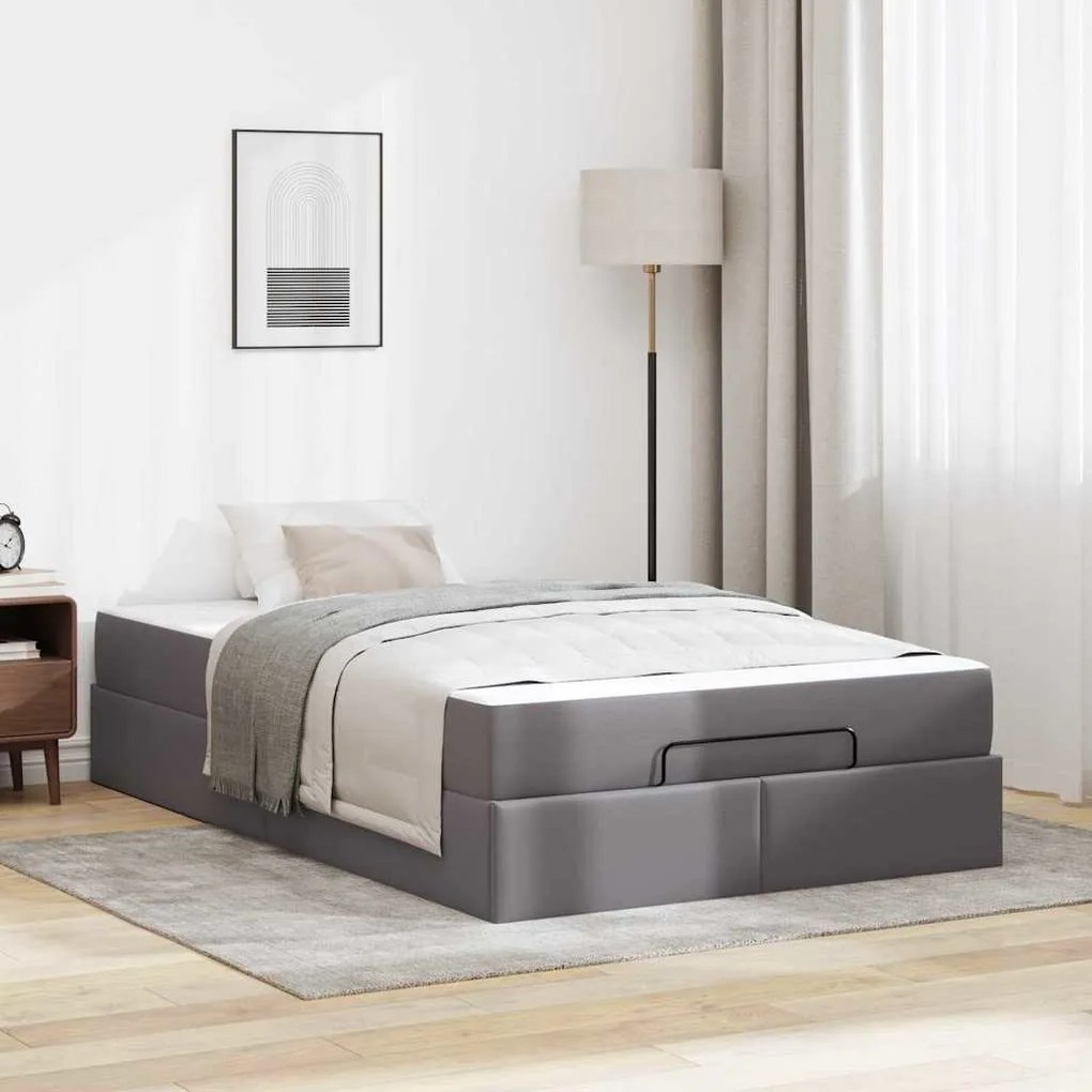 vidaXL Σκελετός κρεβατιού με στρώμα Γκρι 120 x 200 cm Τεχνητό δέρμα