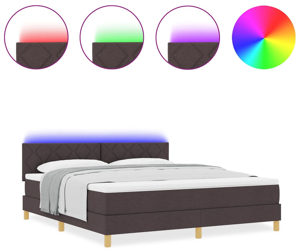 vidaXL Κρεβάτι με Βάση και Στρώμα & LED Σκούρο Καφέ 180x200 cm Ύφασμα