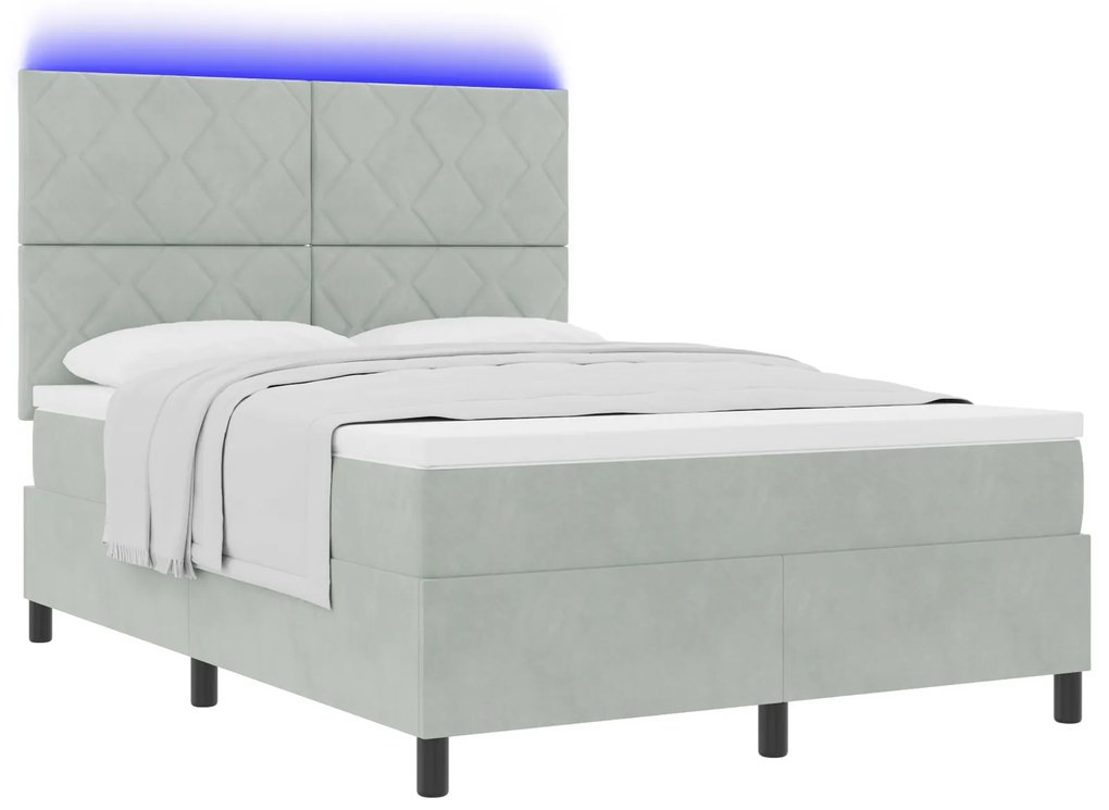 vidaXL Κρεβάτι με Στρώμα & LED Light Grey 140x190 cm Βελούδο