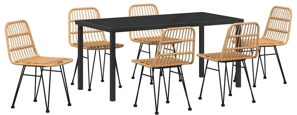 vidaXL Σέτ φαγητού για κήπο 7 pcs Καφέ Πολυ ράταν