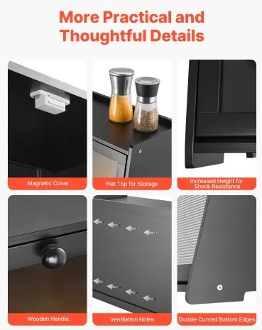 VEVOR Double Layer Bread Box for Kitchen Counter Bamboo Storage Bread Container