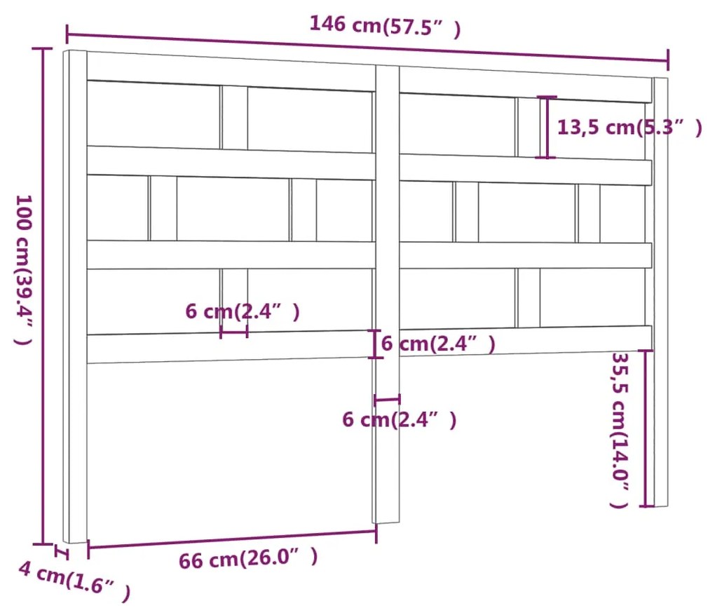 vidaXL Κεφαλάρι κρεβατιού Καφέ 146x4x100 εκ. από Μασίφ Ξύλο Πεύκου