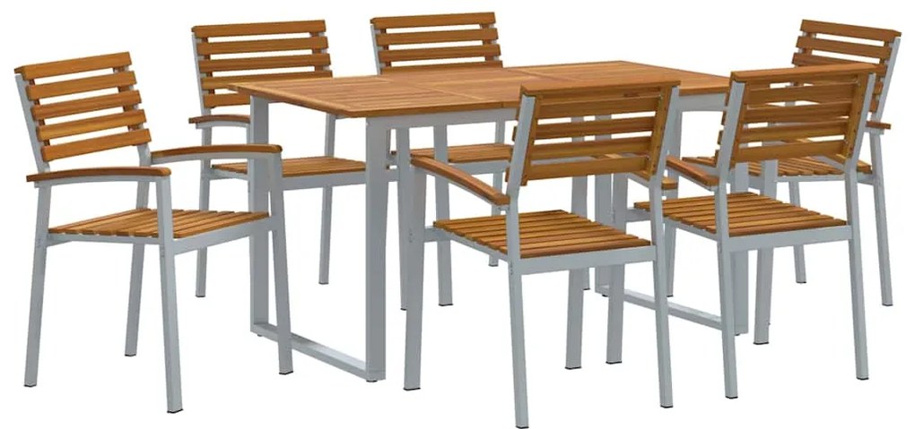 vidaXL Σέτ φαγητού για κήπο 7 pcs Γκρι Στερεό Ξύλο Ακακίας