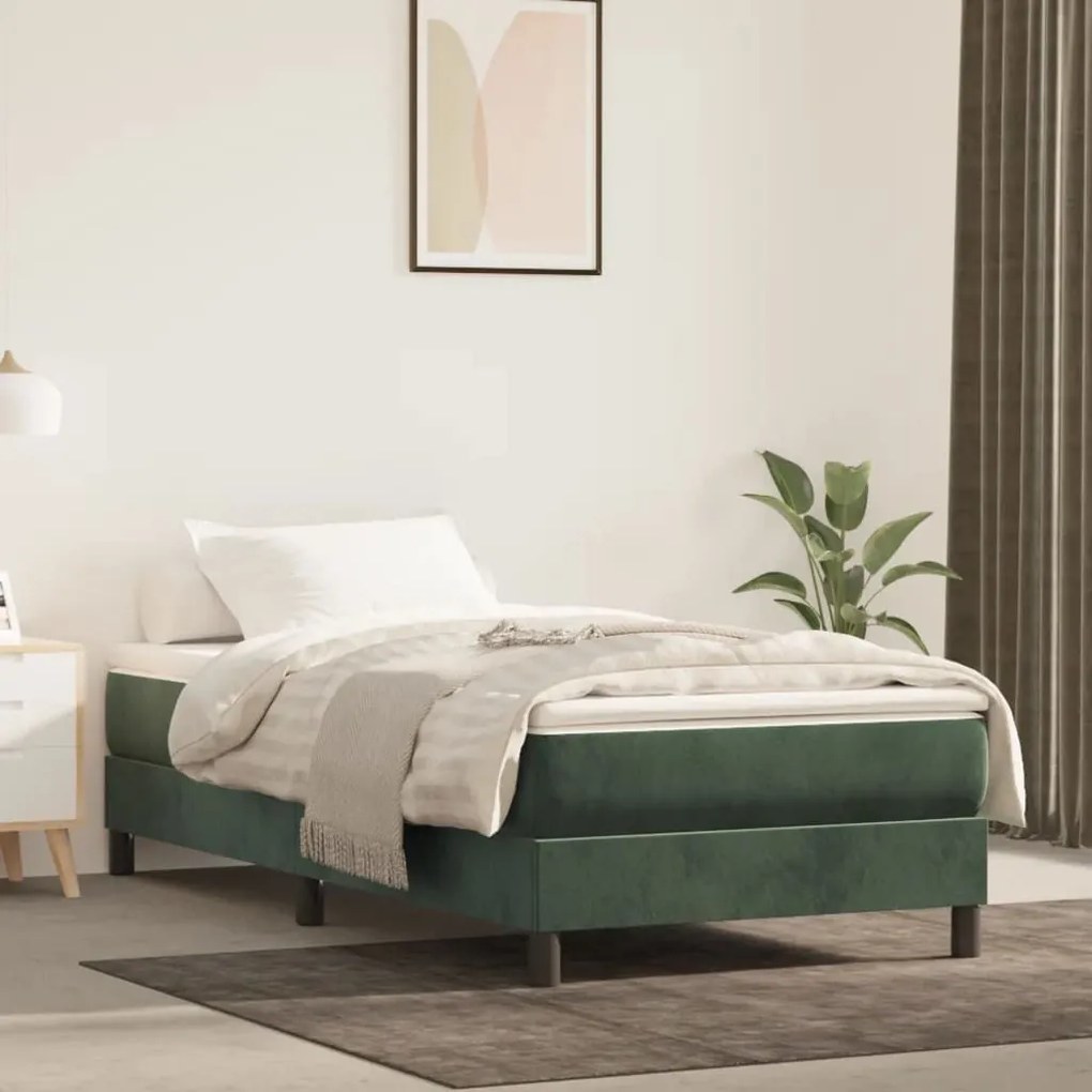 Κρεβάτι Boxspring με Στρώμα Σκούρο Πράσινο 80x200 εκ. Βελούδινο - Πράσινο