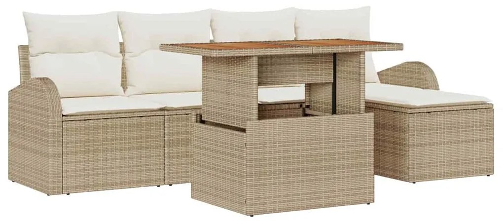 vidaXL Σετ Καναπέ Κήπου με αποθήκευση 6 pcs Μπεζ Πολυ ράταν