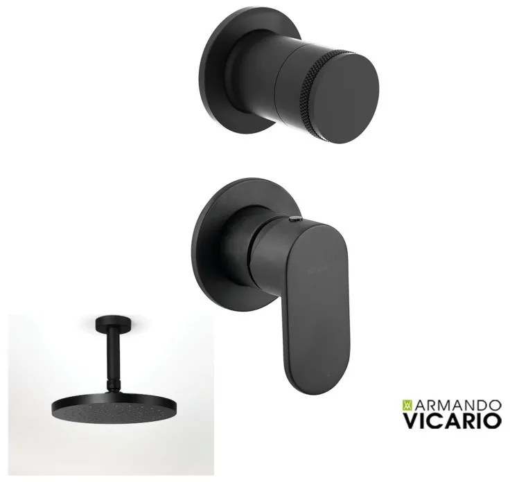 Armando Vicario Slim Black Matt Μίκτης Εντοιχισμού 1 Εξ.+εκτροπέας περ/κος 2 εξ.+ Ανακλινόμενη Κεφαλή Round Ø20εκ+Μπράτσο Οροφής
