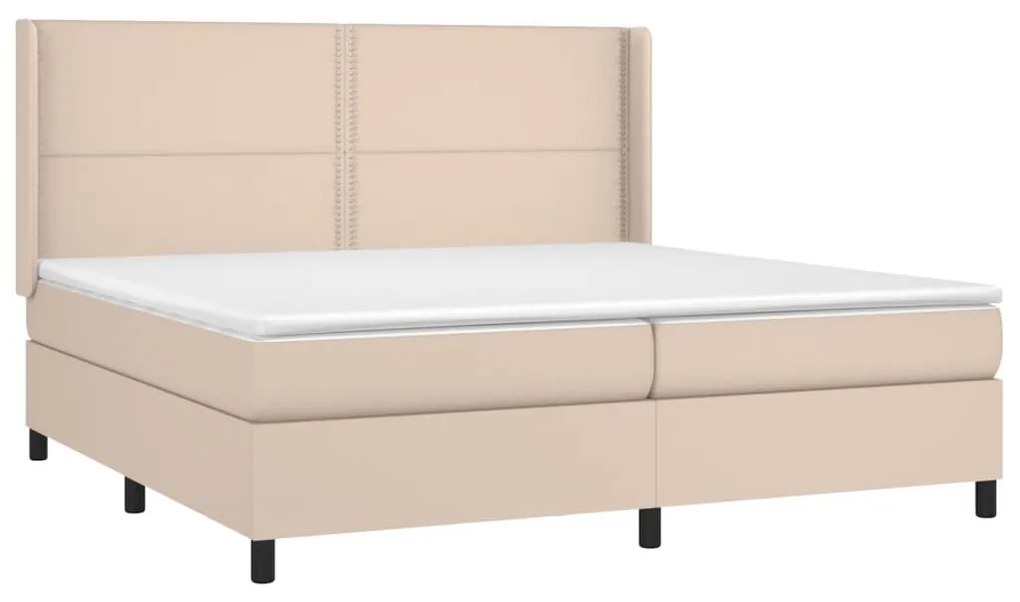 Κρεβάτι Boxspring Στρώμα&amp;LED Καπουτσίνο 200x200 εκ. Συνθ. Δέρμα - Καφέ