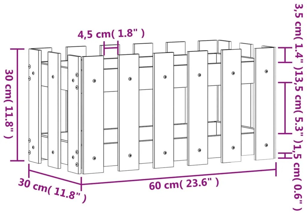 Ζαρντινιέρα με Σχέδιο Φράχτη 60 x 30 x 30 εκ. Μασίφ Ξύλο Πεύκου - Καφέ
