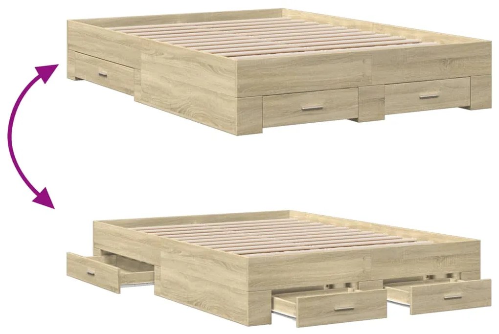 vidaXL Πλαίσιο Κρεβατιού με συρτάρια Sonoma Δρυς 120x200εκ. Επεξ. Ξύλο
