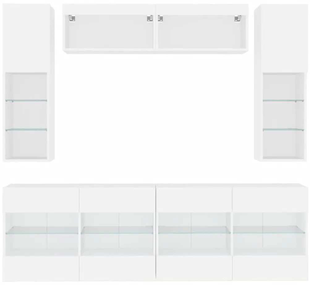 vidaXL Ντουλάπια Τηλεόρασης Τοίχου Σετ 6 Τεμ. με Φώτα LED Λευκά