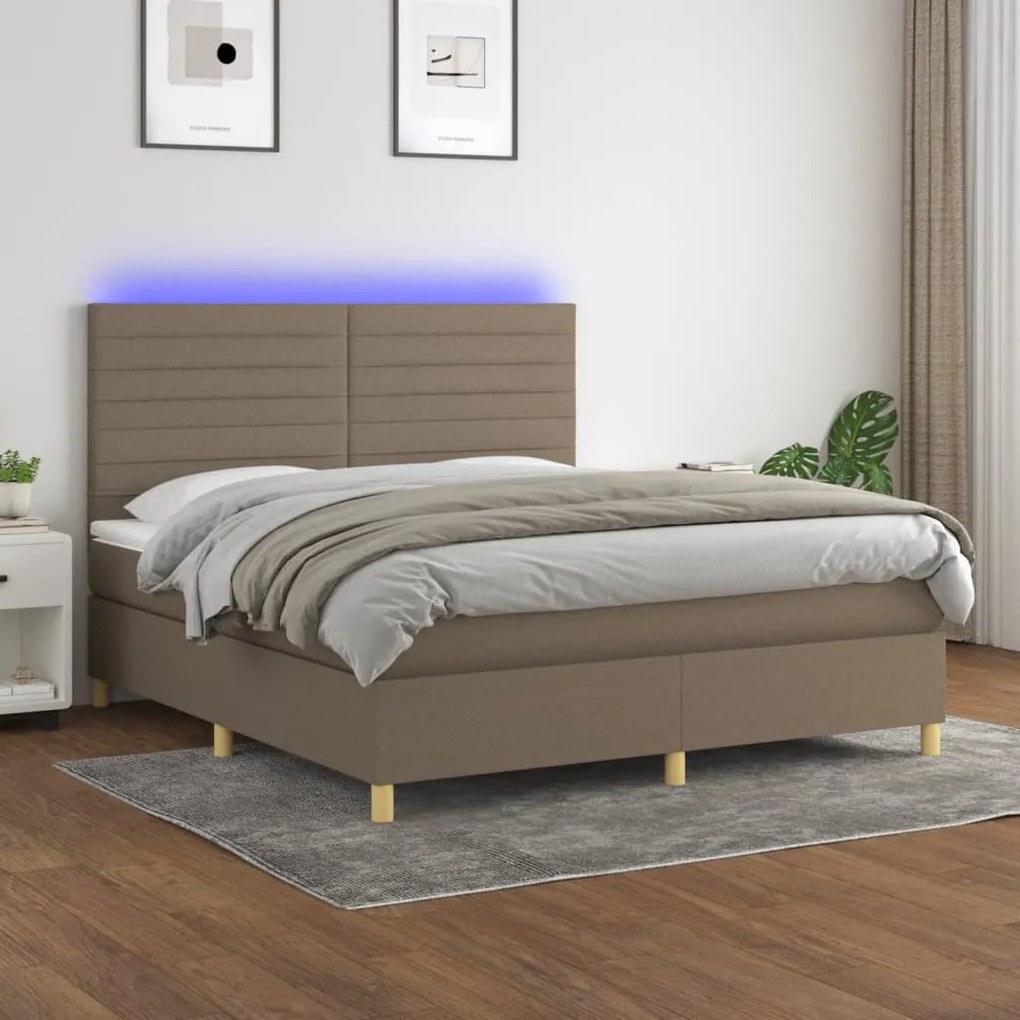 vidaXL Κρεβάτι Boxspring με Στρώμα &amp; LED Taupe 160x200 εκ. Υφασμάτινο