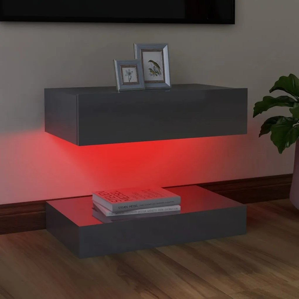 vidaXL Έπιπλο Τηλεόρασης με LED Γυαλιστερό Γκρι 60 x 35 εκ.