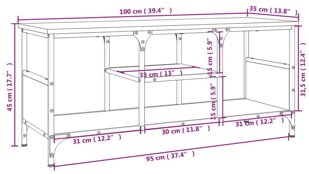 Έπιπλο Τηλεόρασης Sonoma Γκρι 100x35x45 εκ. Επεξ. Ξύλο/Σίδερο - Γκρι