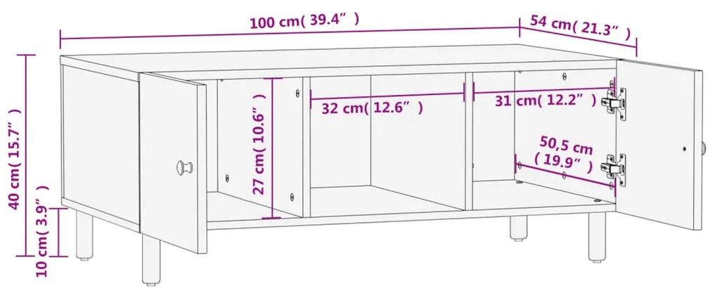 ΤΡΑΠΕΖΑΚΙ ΣΑΛΟΝΙΟΥ ΜΑΥΡΟ 100X54X40 ΕΚ. ΑΠΟ ΜΑΣΙΦ ΞΥΛΟ ΜΑΝΓΚΟ 356831