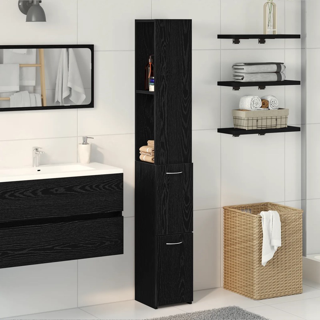 vidaXL Ντουλάπα Μπάνιου Μαύρη Δρυς 25x25x170 εκ από Επεξεργασμένο Ξύλο