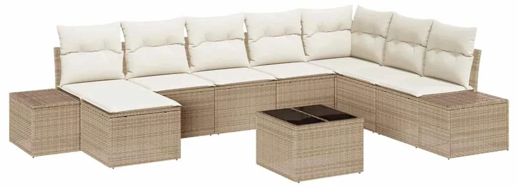 vidaXL Σετ Καναπέ Κήπου με μαξιλάρι 9 pcs Μπεζ συνθετικό ρατάν