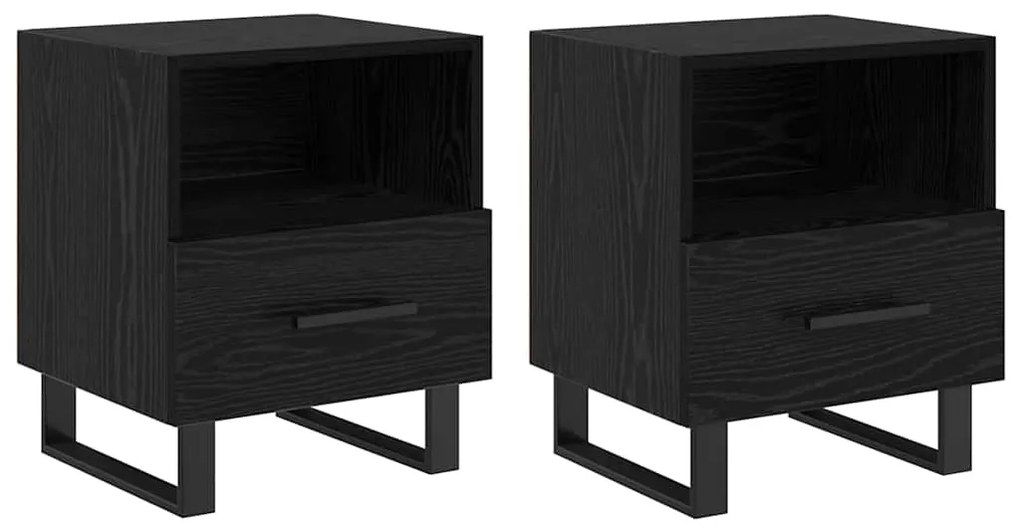 vidaXL Κομοδίνο 2 pcs Μαύρη Οξυά 40 x 35 x 47,5 εκ Επεξεργασμένο ξύλο