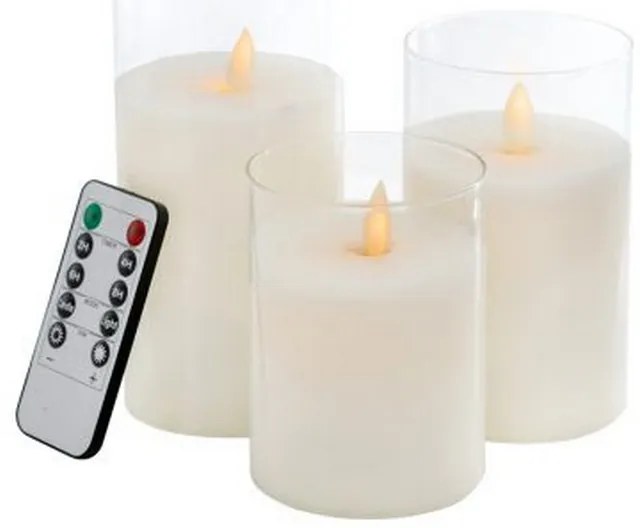 Artekko Flame Γυάλινα Λευκά Κεριά Led με Τηλεχειριστήριο (7.6x7.6x15.2)cm 3pcs Artekko 470006-WHIT-DS