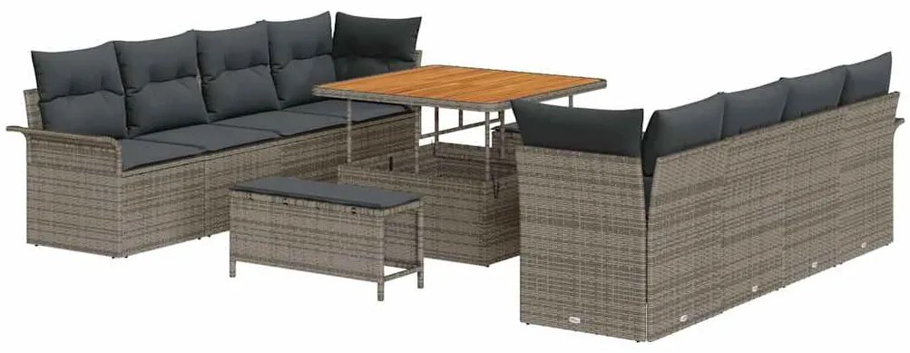 vidaXL Σετ Καναπέ Κήπου Ρυθμιζόμενο ύψος 11 pcs Γκρι συνθετικό ρατάν