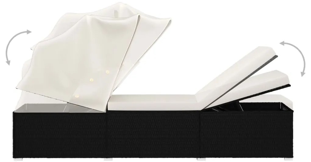 vidaXL Ξαπλώστρα Λευκό Κρεμ Συνθετικό Ρατάν με Μαξιλάρι και Σκίαστρο